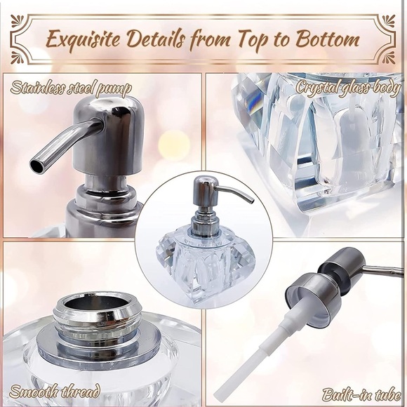 Crystal Soap Dispenser with Silver Pump. HEAVY CRYSTAL. Used one month - Picture 6 of 11